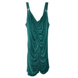 Johnny Wujek Emerald Green Ruched Mini Dress Rhinestone Bows Party 2X